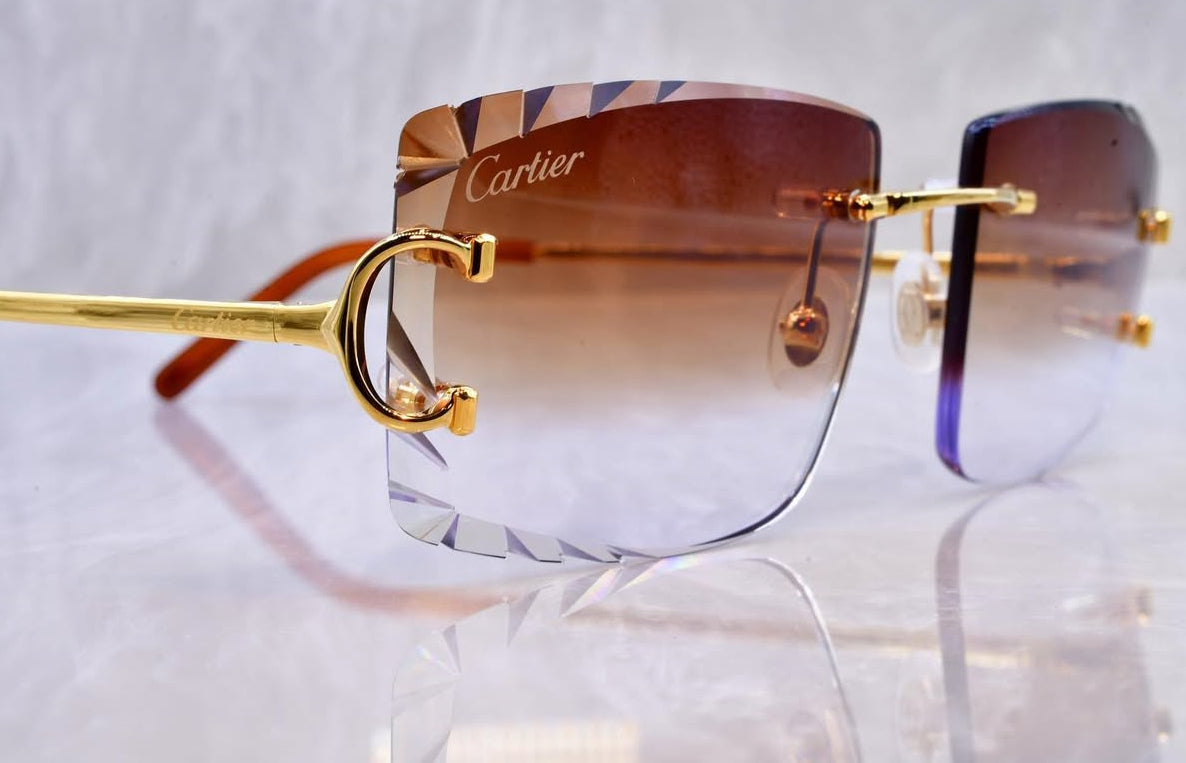 Pre-Owned Cartier C-Decor Diamond Cut Sunglasses Brown Gradient