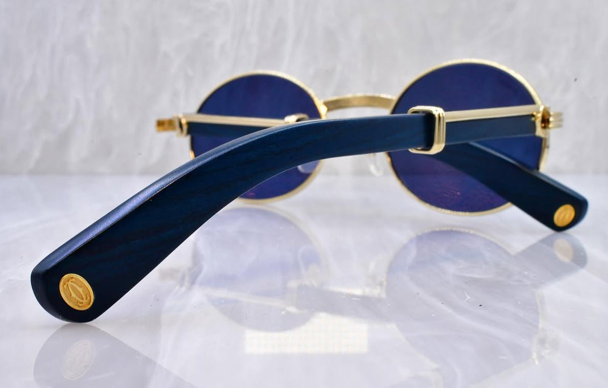 Pre-Owned Blue Wood Frame Sunglasses Royal Blue Gradient