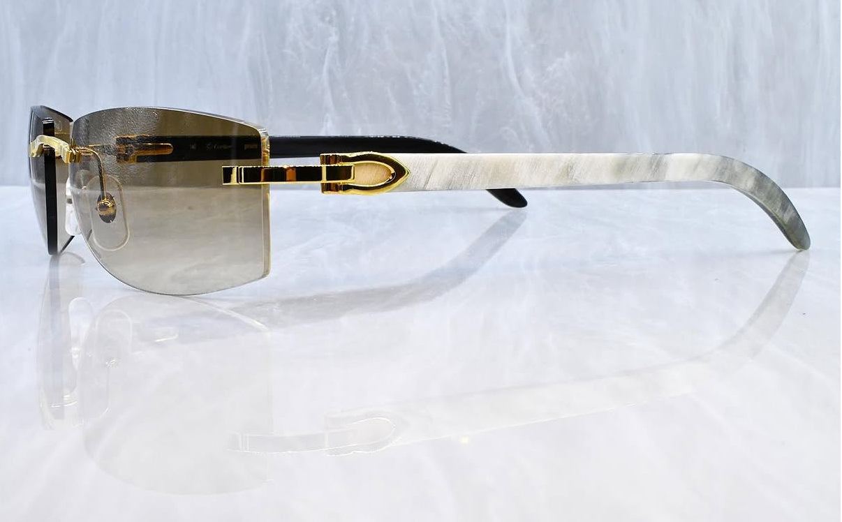 Pre-Owned Cartier Buffalo Horn White/Gold Sunglasses Tan Gradient