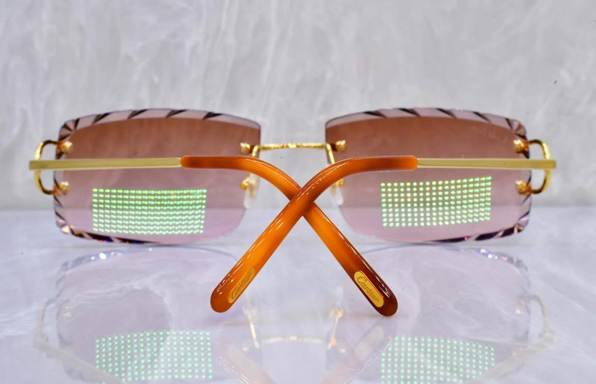 Pre-Owned Cartier C-Decor Diamond Cut Sunglasses Peach Gradient