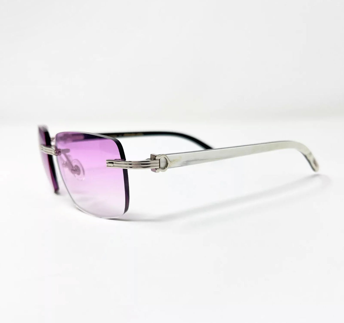 Pre-Owned Cartier Buffalo Horn Premiere White Sunglasses Purple Gradient