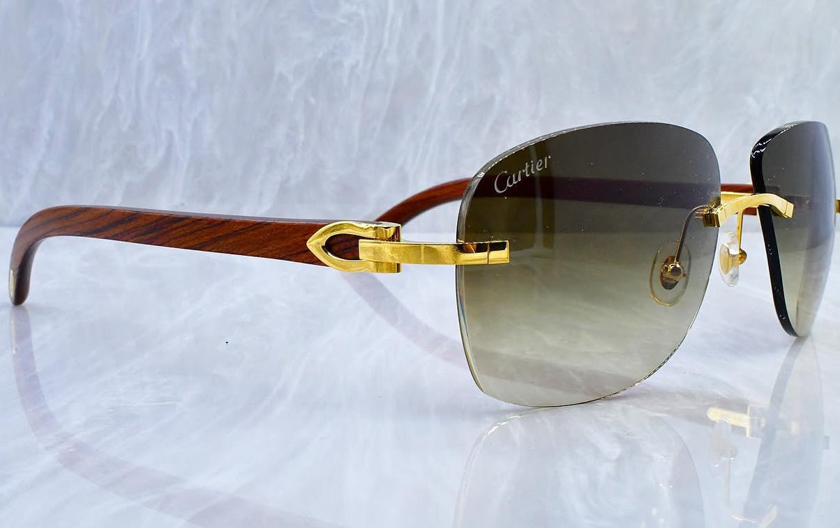 Pre-Owned Wood Frame Sunglasses Olive Gradient