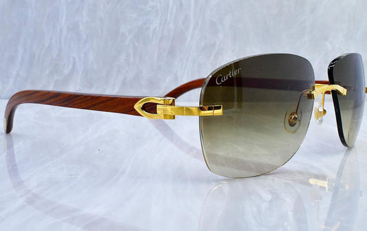 Pre-Owned Wood Frame Sunglasses Olive Gradient