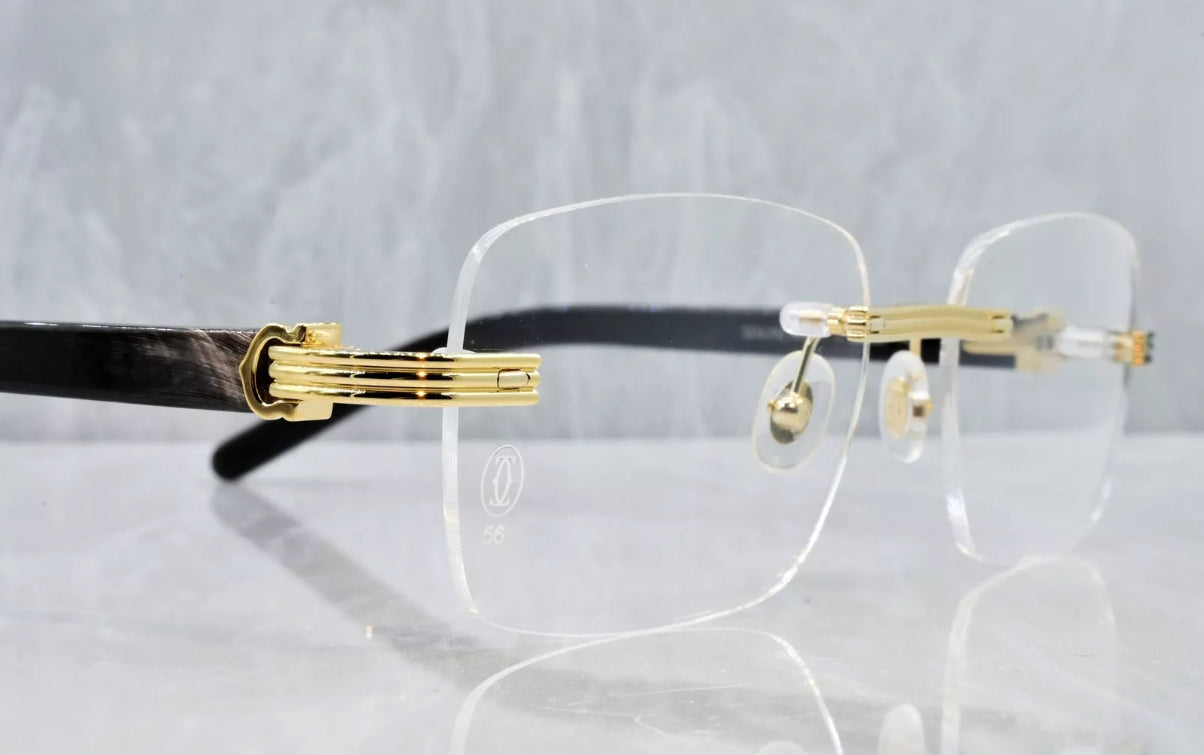 Pre-Owned Cartier Buffalo Horn Premiere Black Sunglasses Clear