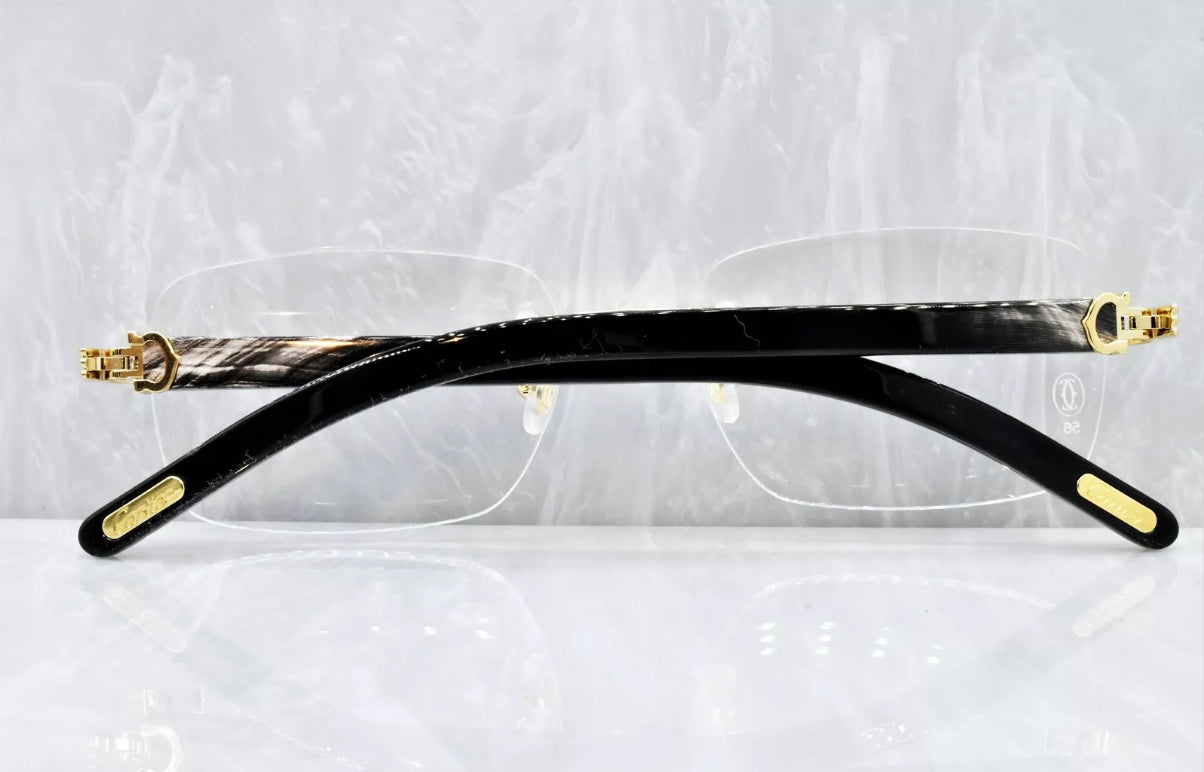 Pre-Owned Cartier Buffalo Horn Premiere Black Sunglasses Clear