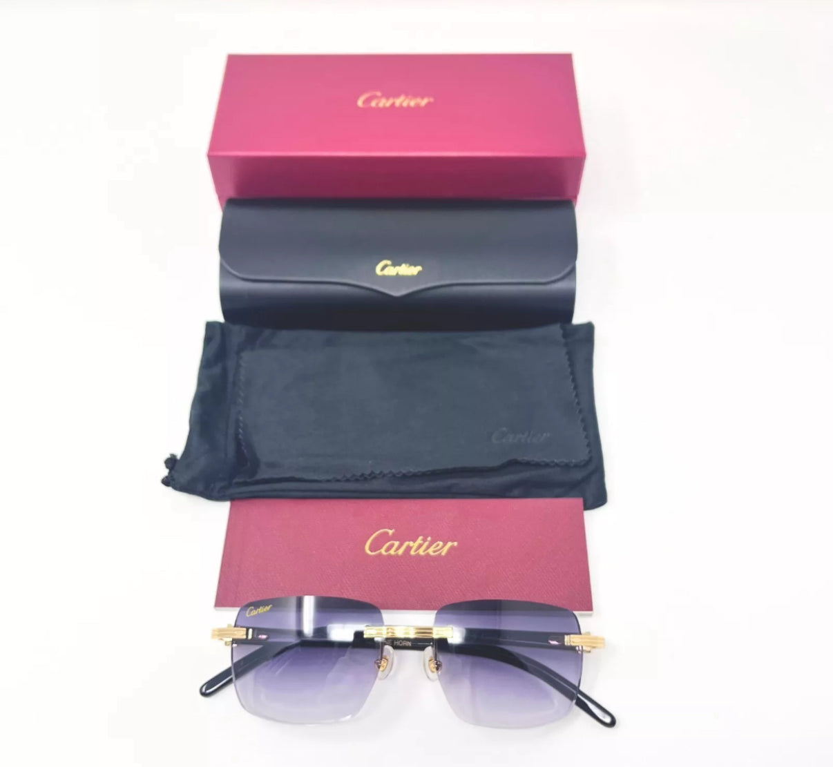 Pre-Owned Cartier Buffalo Horn White Premiere Sunglasses Lavener Gradient