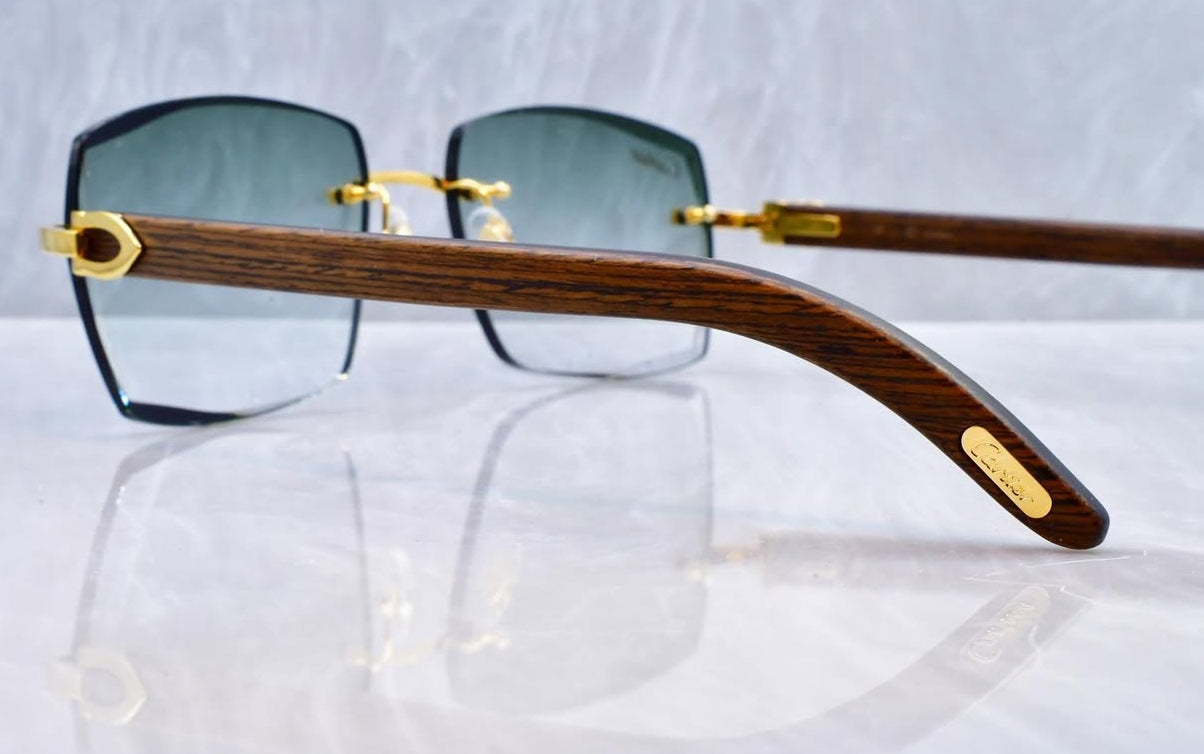 Pre-Owned Wood Frame Sunglasses Teal Gradient