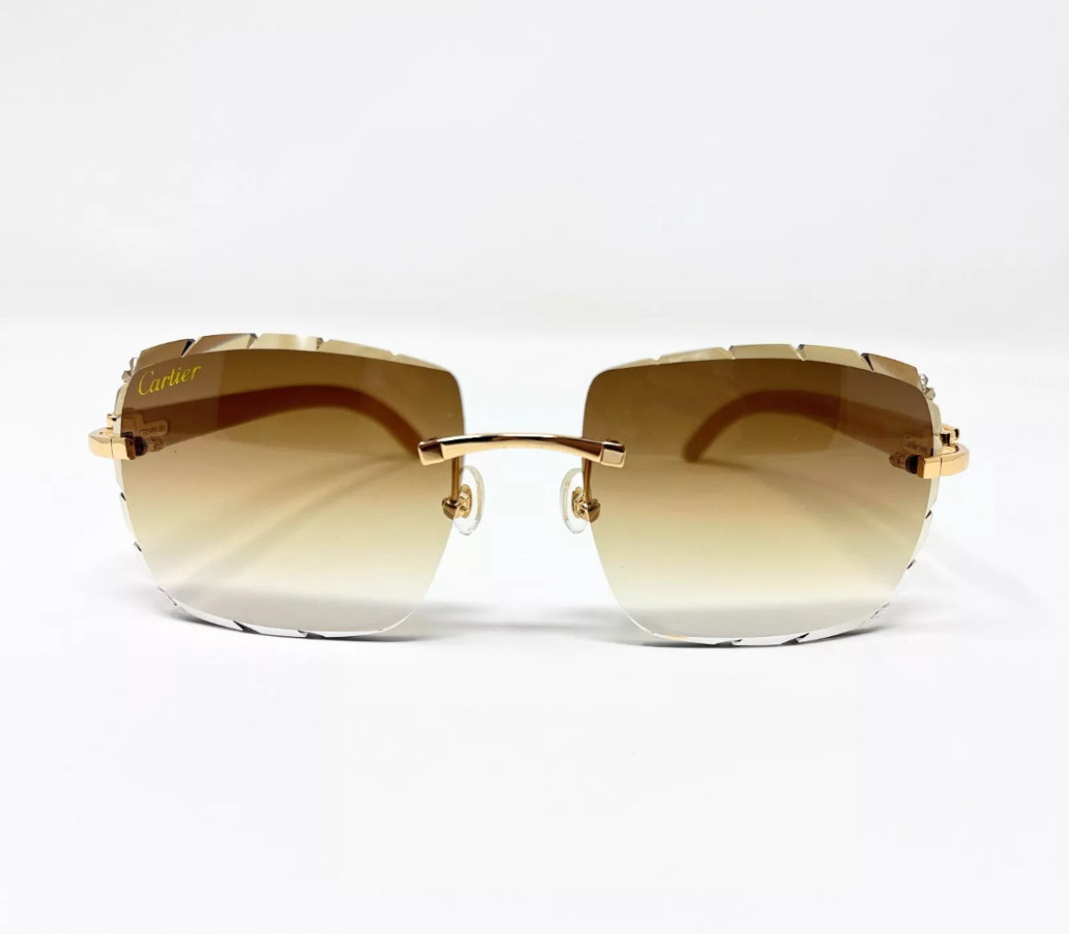 Pre-Owned Cartier Buffalo Horn White Diamond Cut Sunglasses Tan Gradient
