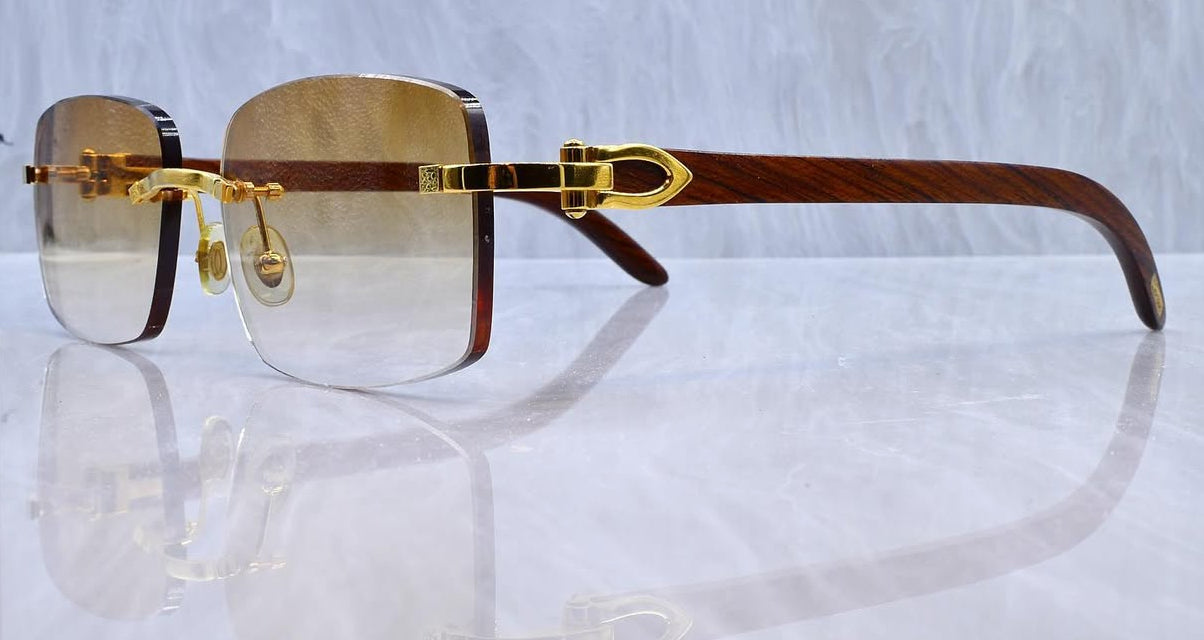 Pre-Owned Wood Frame Sunglasses Gold Gradient