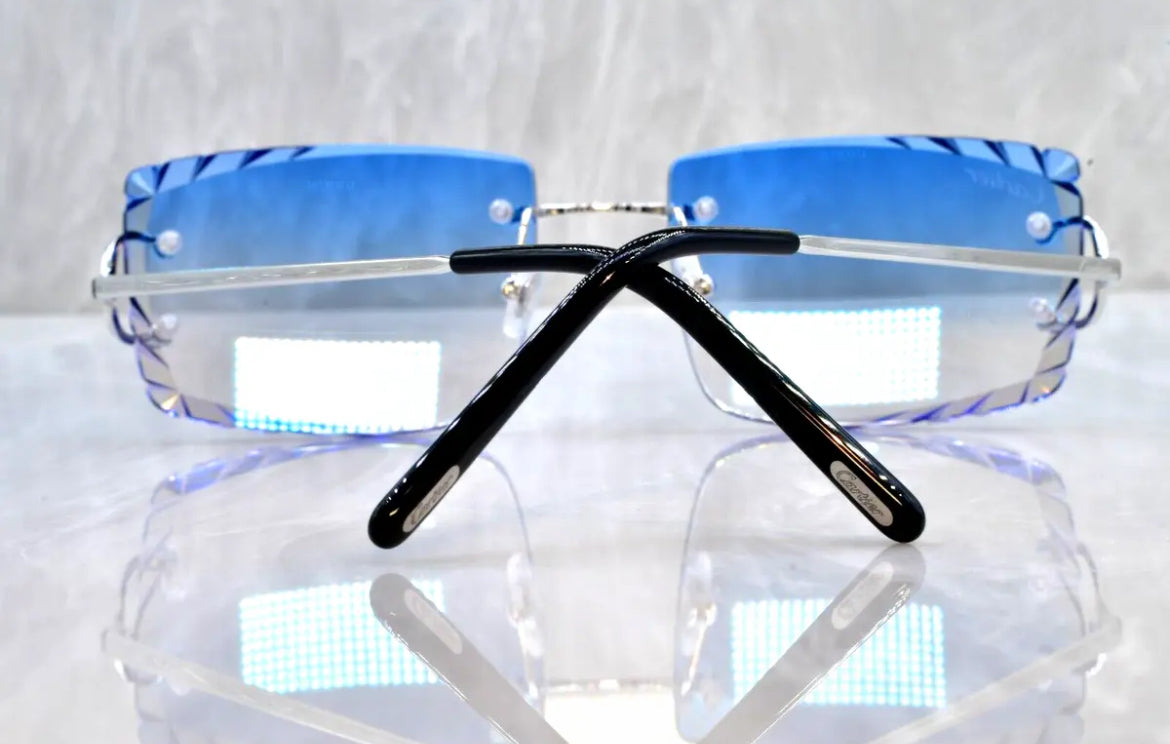 Pre-Owned Cartier C-Decor Diamond Cut Sunglasses Blue Gradient