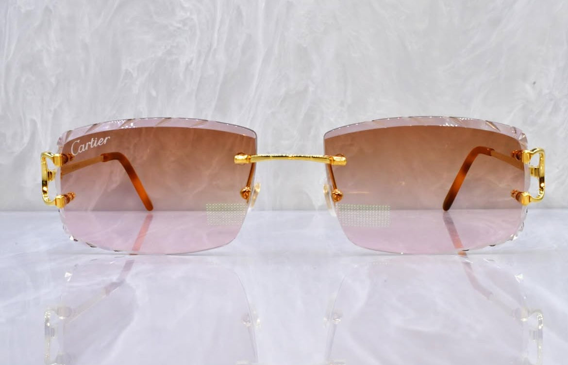 Pre-Owned Cartier C-Decor Diamond Cut Sunglasses Peach Gradient