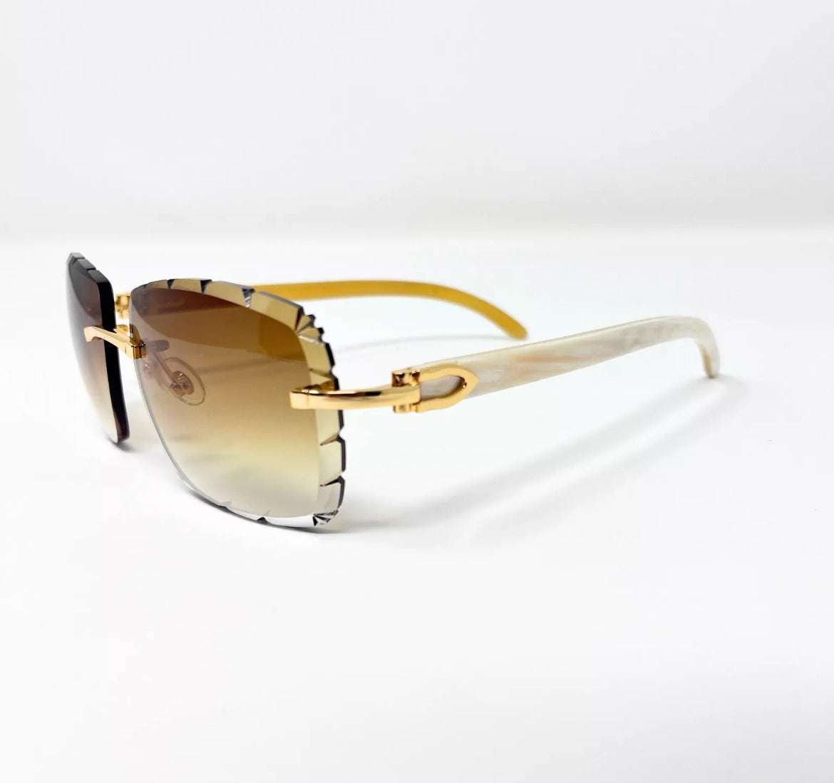 Pre-Owned Cartier Buffalo Horn White Diamond Cut Sunglasses Tan Gradient