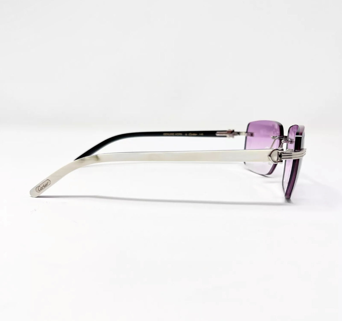 Pre-Owned Cartier Buffalo Horn Premiere White Sunglasses Purple Gradient