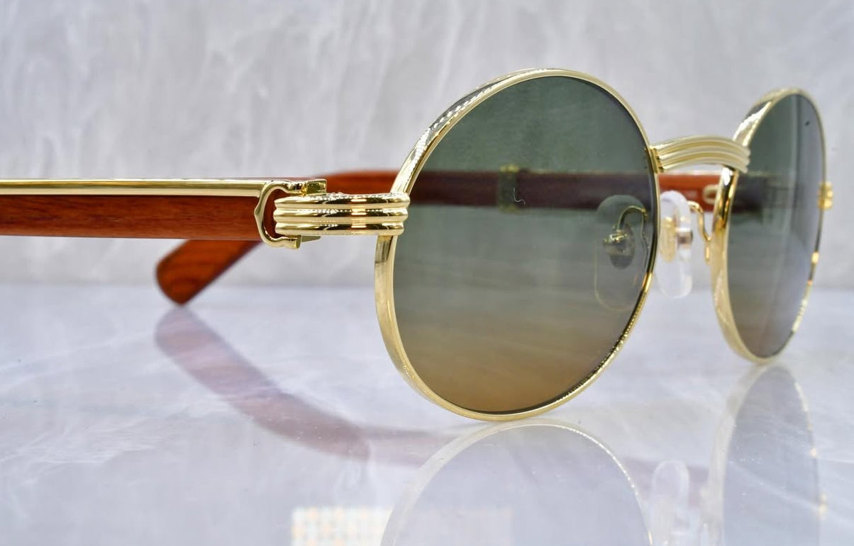 Pre-Owned Wood Frame Sunglasses Green/Tan Gradient