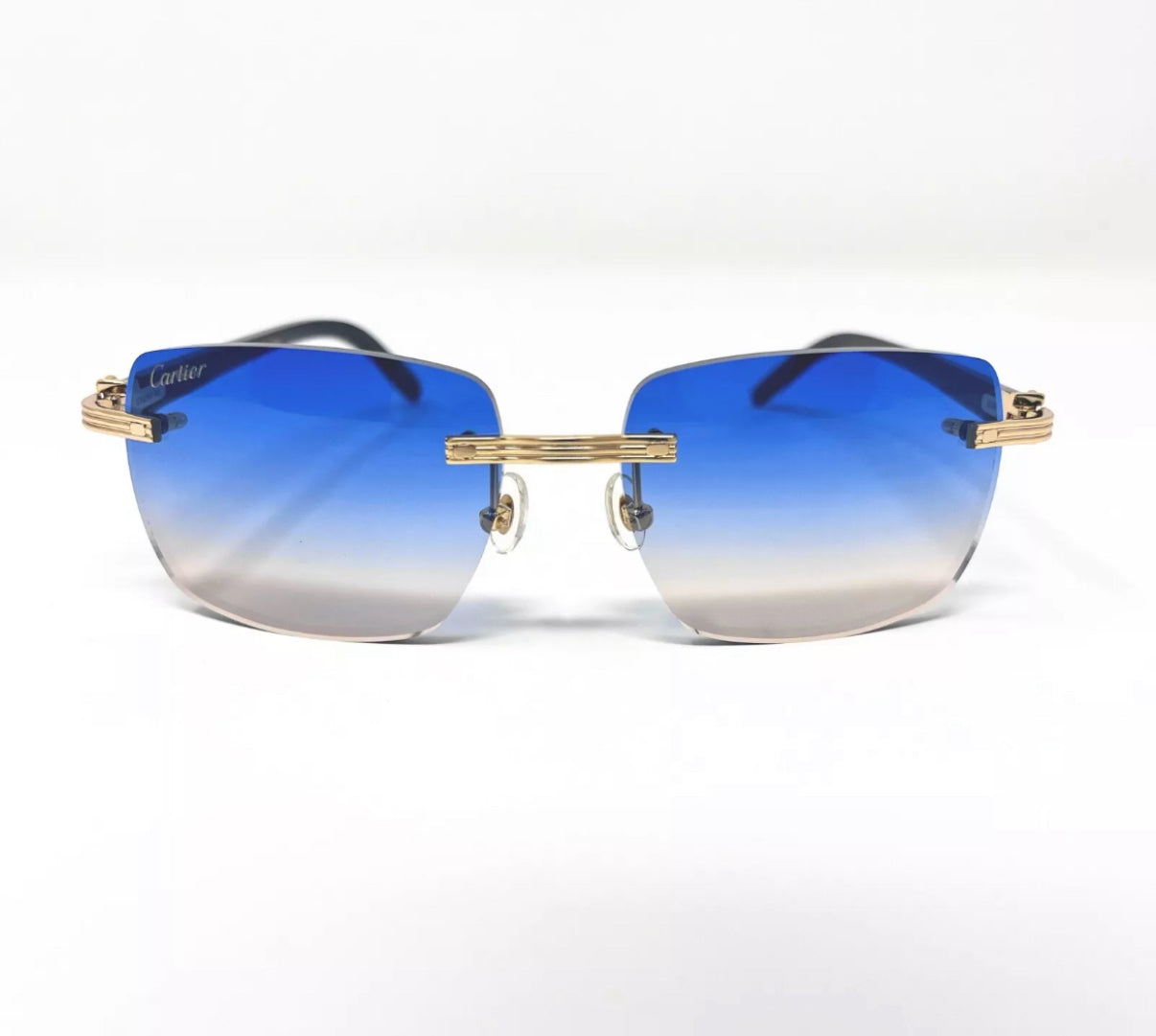 Pre-Owned Cartier Buffalo Horn Premiere White Sunglasses Blue To Orange Gradient