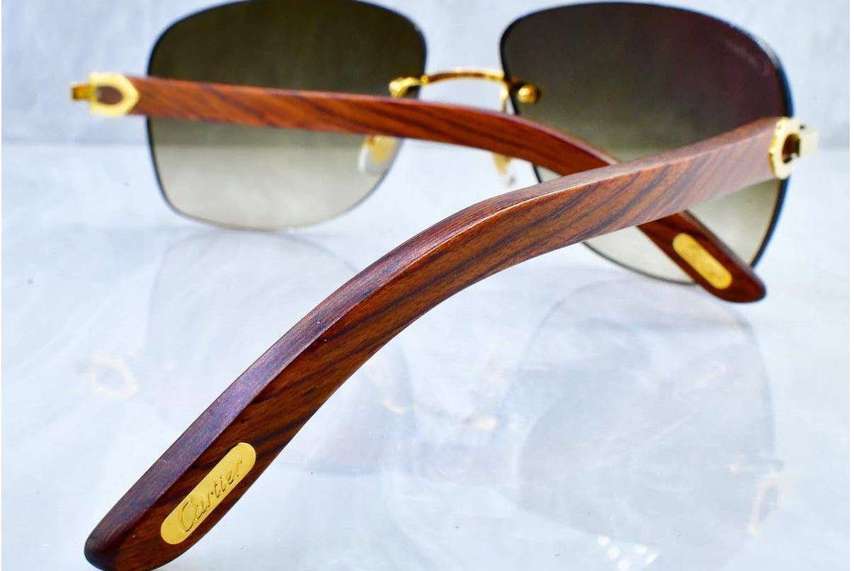 Pre-Owned Wood Frame Sunglasses Olive Gradient