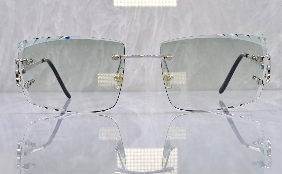 Pre-Owned Cartier C-Decor Diamond Cut Sunglasses Clear Platinum