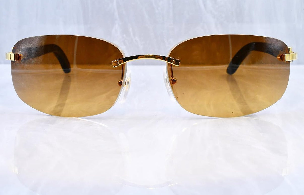 Pre-Owned Cartier Buffalo Horn Black Sunglasses Tan Gradient