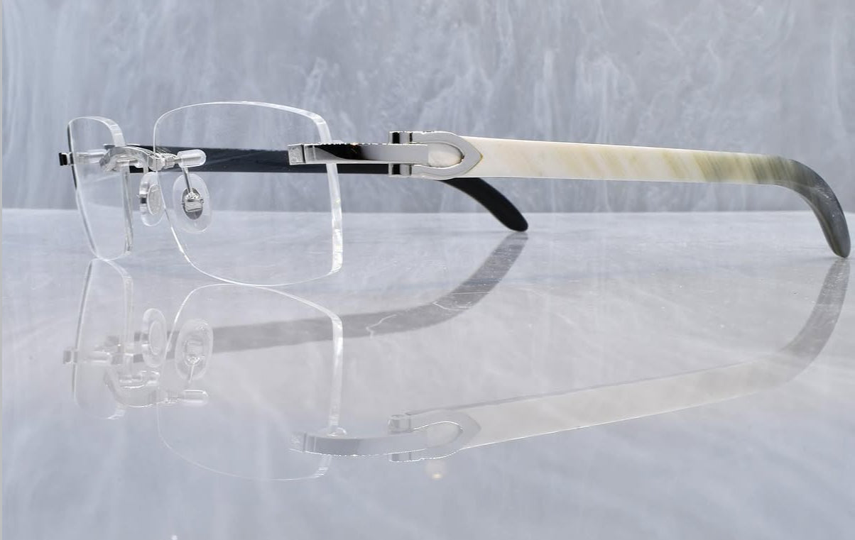 Pre-Owned Cartier Buffalo Horn White Sunglasses Platinum Clear