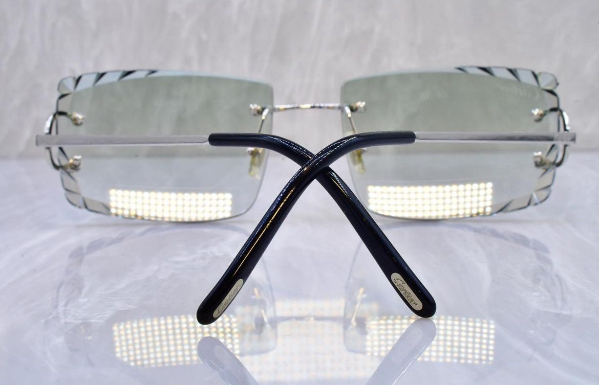 Pre-Owned Cartier C-Decor Diamond Cut Sunglasses Clear Platinum