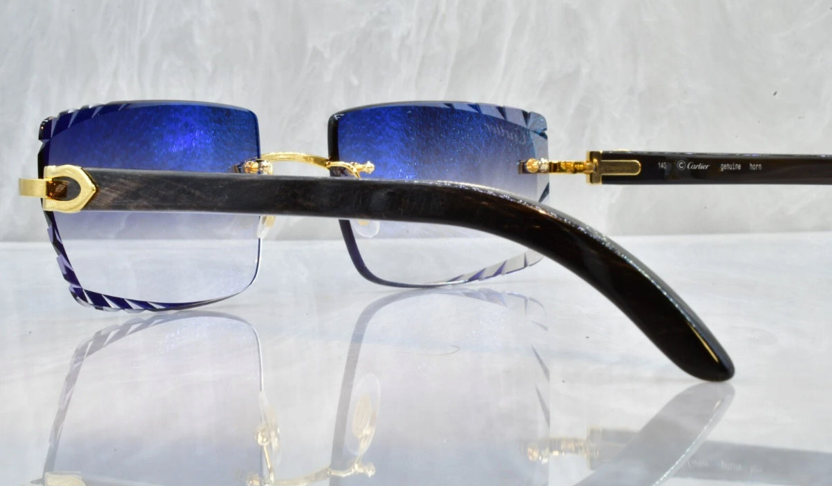 Pre-Owned Cartier Buffalo Horn Black Diamond Cut Sunglasses Smoke Gradient