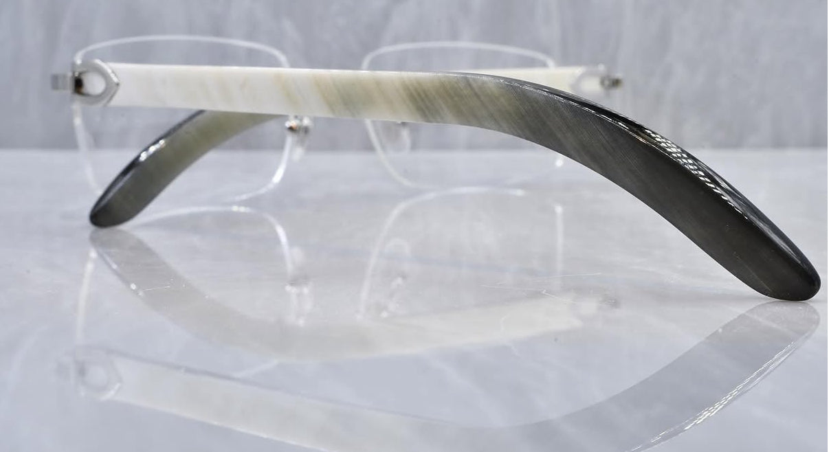 Pre-Owned Cartier Buffalo Horn White Sunglasses Platinum Clear