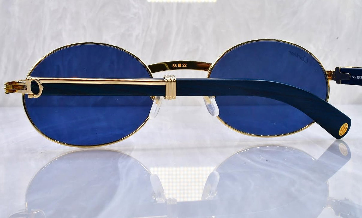 Pre-Owned Blue Wood Frame Sunglasses Royal Blue Gradient