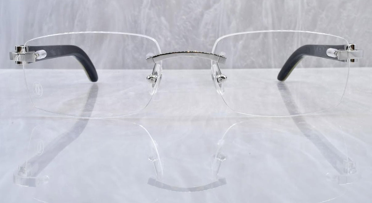 Pre-Owned Cartier Buffalo Horn White Sunglasses Platinum Clear