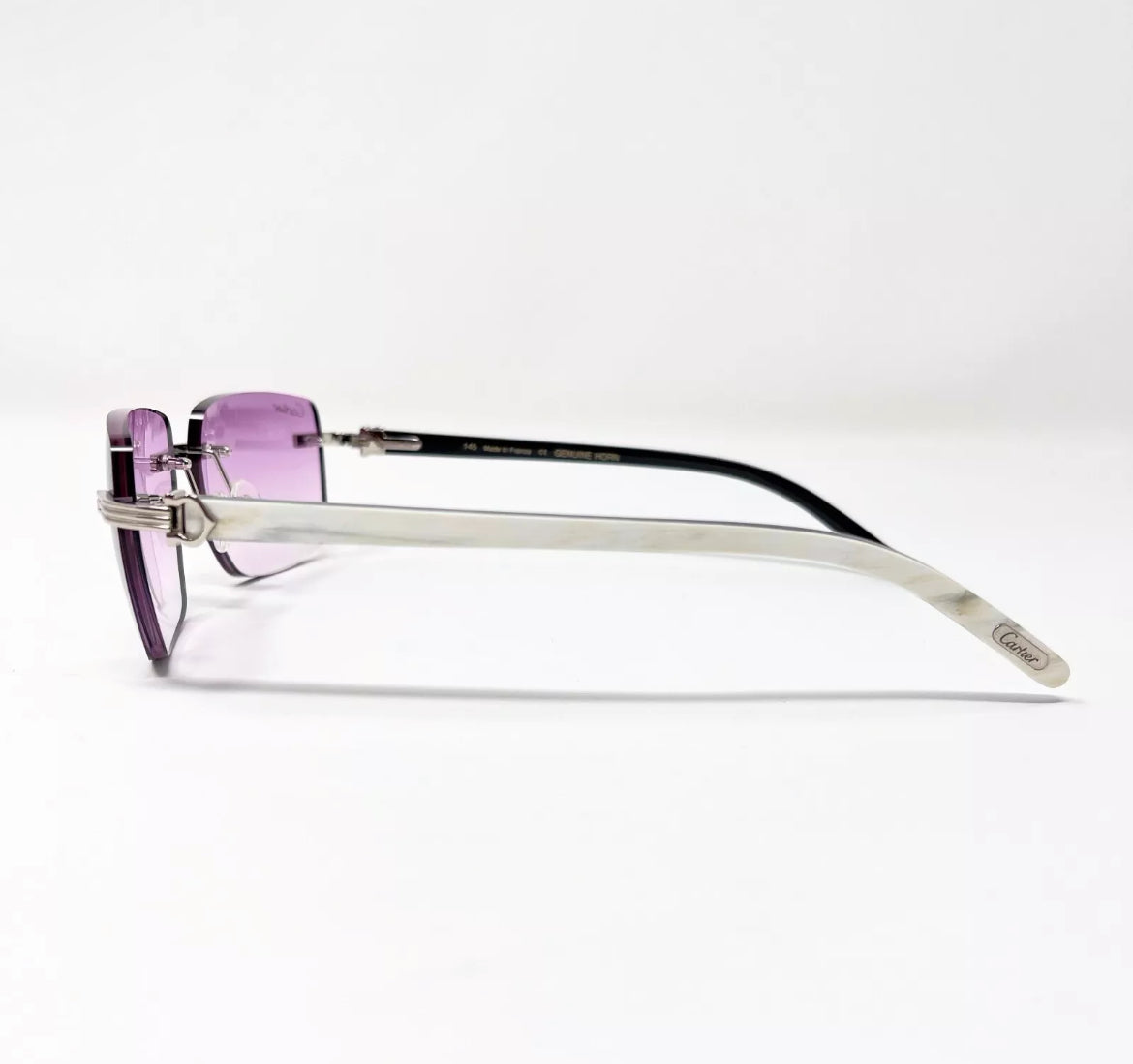 Pre-Owned Cartier Buffalo Horn Premiere White Sunglasses Purple Gradient