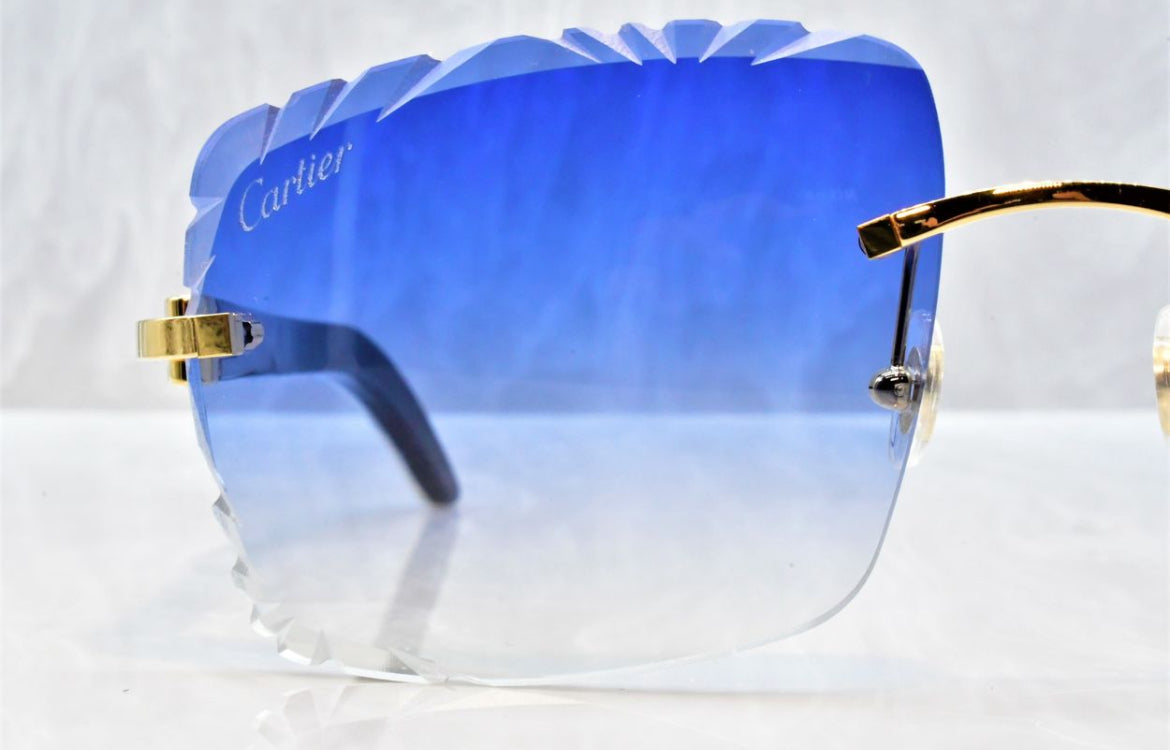 Pre-Owned Cartier Buffalo Horn Diamond Cut Sunglasses Royal Blue Gradient