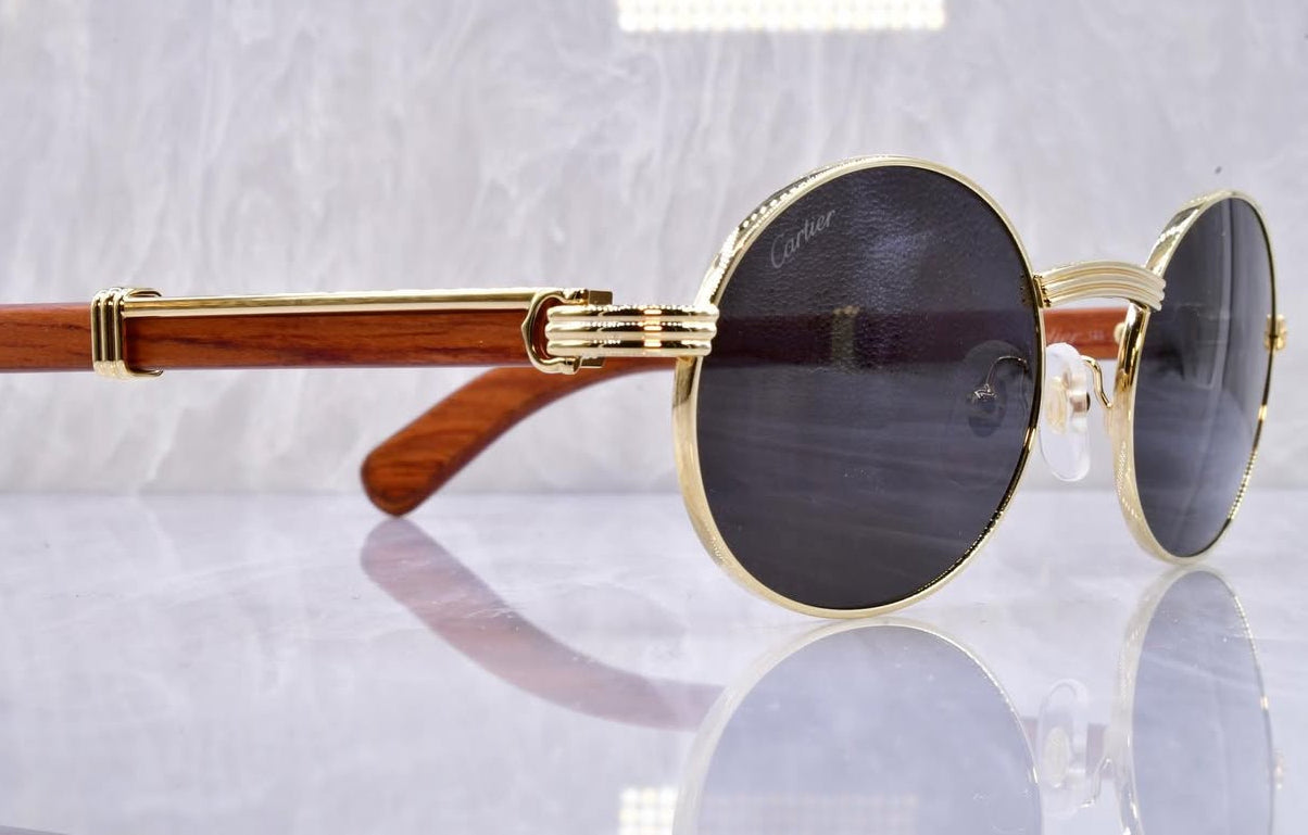 Pre-Owned Wood Frame Sunglasses Black Gradient
