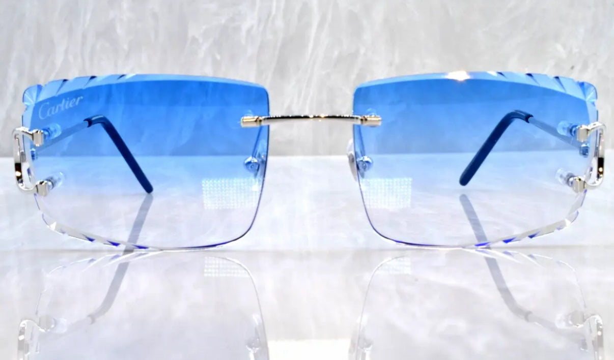 Pre-Owned Cartier C-Decor Diamond Cut Sunglasses Blue Gradient