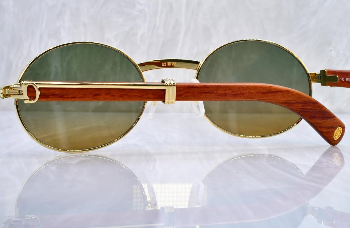 Pre-Owned Wood Frame Sunglasses Green/Tan Gradient