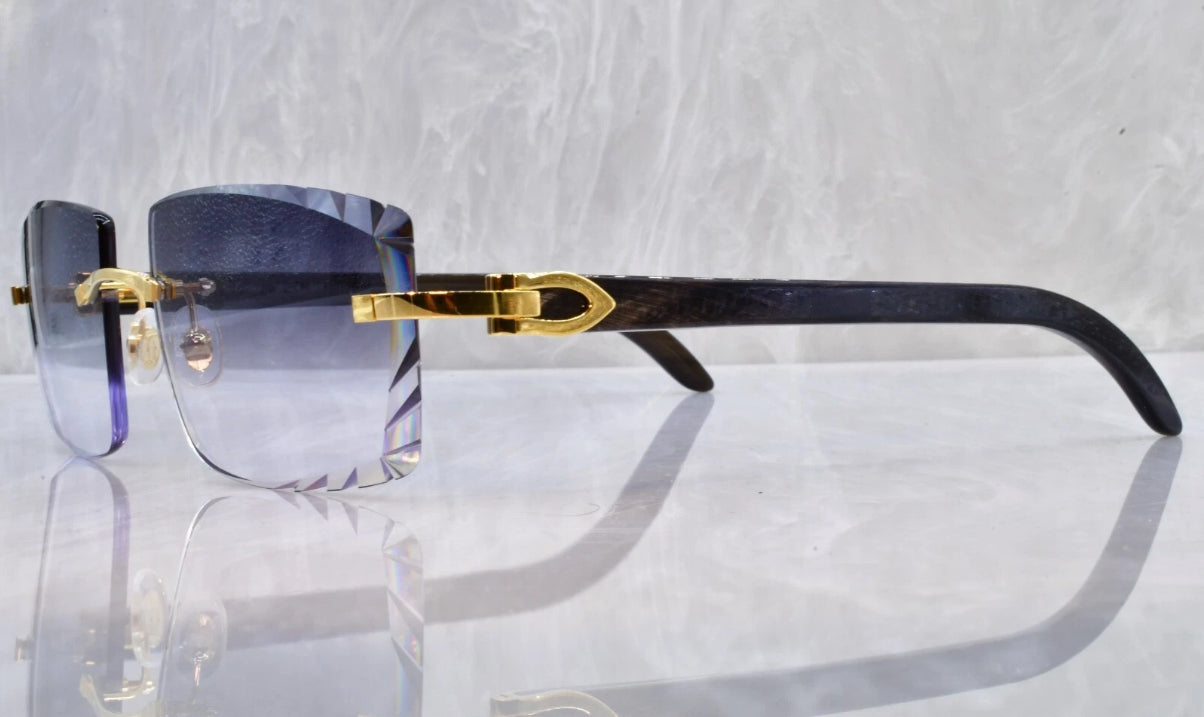 Pre-Owned Cartier Buffalo Horn Black Diamond Cut Sunglasses Smoke Gradient