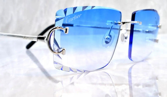 Pre-Owned Cartier C-Decor Diamond Cut Sunglasses Blue Gradient