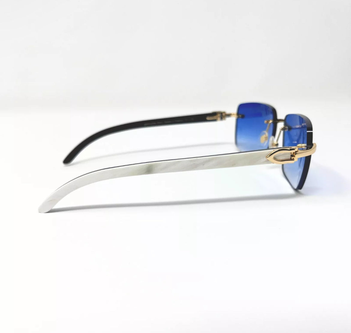 Pre-Owned Cartier Buffalo Horn White Sunglasses Blue Gradient