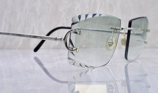 Pre-Owned Cartier C-Decor Diamond Cut Sunglasses Clear Platinum