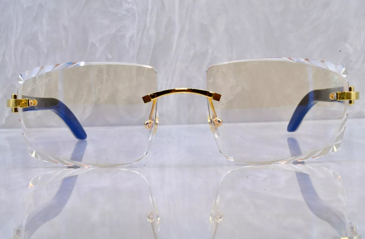 Pre-Owned Cartier Buffalo Horn White Diamond Cut Sunglasses Clear/Gold
