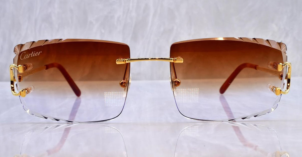 Pre-Owned Cartier C-Decor Diamond Cut Sunglasses Brown Gradient
