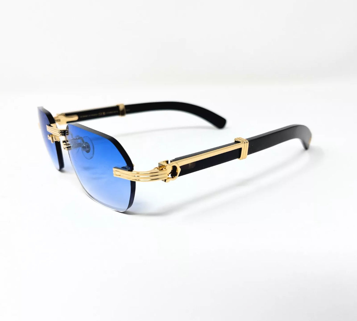 Buffalo Horn Premiere Black Sunglasses Blue Gradient