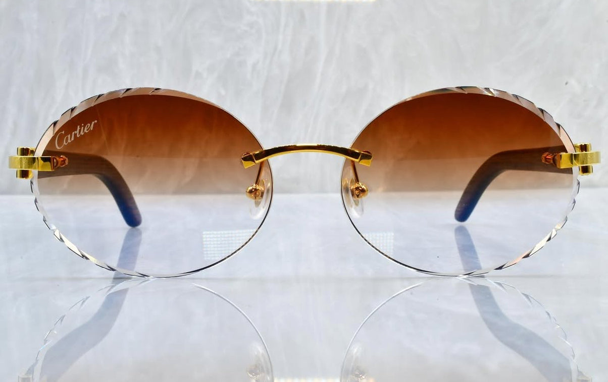 Pre-Owned Wood Frame Diamond Cut Sunglasses