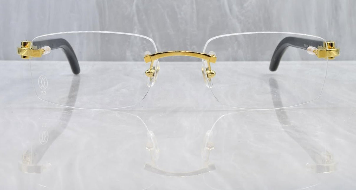 Pre-Owned Cartier Buffalo Horn White/Gold Sunglasses Clear