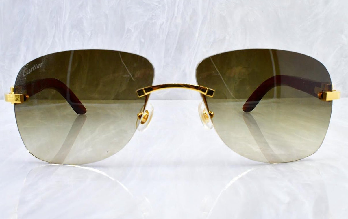Pre-Owned Wood Frame Sunglasses Olive Gradient